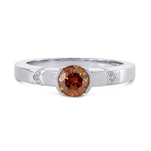 0.55Cts Orange Diamond Side Stone Ring Set in 18K White Gold GIA Certificate Size 5.50