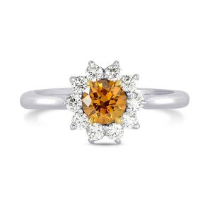 0.87Cts Orange Diamond Engagement Halo Ring Set in 18K White Yellow Gold GIA Size 6