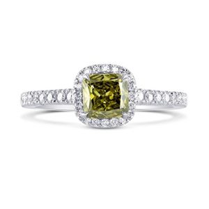 0.93Cts Chameleon Diamond Engagement Halo Ring Set in 18K White Yellow Gold GIA Size 6