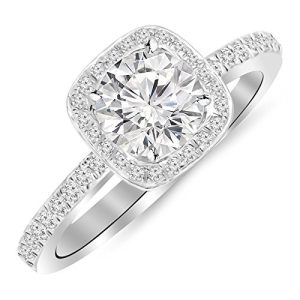 1 Carat 14K White Gold Classic Halo Style Cushion Shape Diamond Engagement Ring