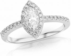 1 Carat 14K White Gold Halo Marquise Cut Diamond Engagement Ring