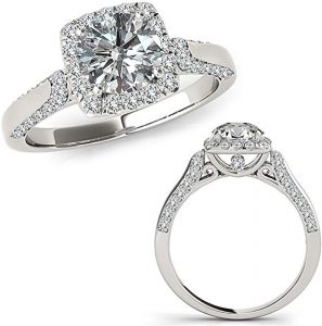 1 Carat G-H Diamond Cushion Lovely Halo Beautiful Engagement Promise Wedding Band Ring 14K White Gold