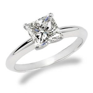 1 Carat Princess Cut Diamond Solitaire Engagement Ring 18K White Gold