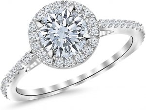 1.06 Carat Classic Halo Diamond Engagement Ring with a 0.63 Carat I-J I1 Center