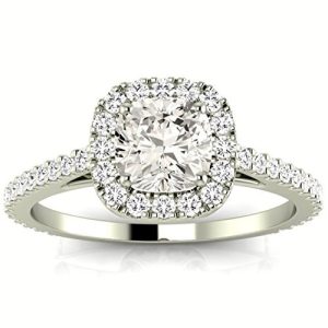 1.1 Carat GIA Certified Cushion-Cut 14K White Gold Gorgeous Classic Cushion Halo Style Diamond Engagement Ring (G-H Color VS1-VS2 Clarity)