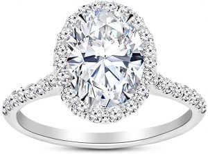 1.25 Ctw Oval Cut Halo 14K White Gold Diamond Engagement Ring (H-I Color I1-I2 Clarity 1 Ct Center)