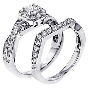 1.30 CT TW Braided Princess Cut Diamond Engagement Wedding Band Set in 18k White Gold