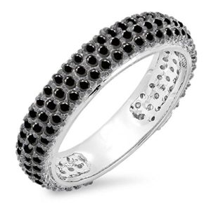 1.30 Carat (ctw) 10K White Gold Round Black Diamond Ladies Pave Set Wedding Eternity Ring Band 1 13 CT