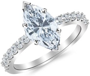 1.4 Ctw 14K White Gold Classic Side Stone Prong Set Marquise Cut Diamond Engagement Ring