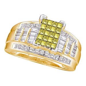 1.50ctw Canary Yellow Princess Baguette & Round Diamond Engagement Ring