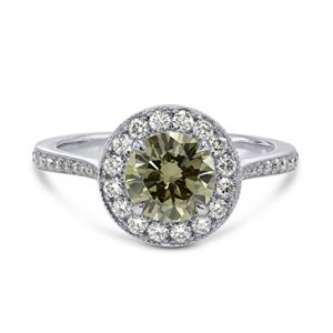 1.55Cts Chameleon Diamond Engagement Halo Ring Set in 18K White Gold GIA Cert Size 6