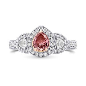 1.56Cts Pink Diamond Engagement Halo Ring Set in 18K White Rose Gold GIA Cert Size 6