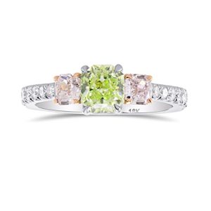 1.67Cts Green Diamond Engagement 3 Stone Ring Set in Platinum GIA Certified Size 6.25