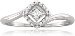 10k White Gold Princess-Cut & Round Diamond Promise Ring