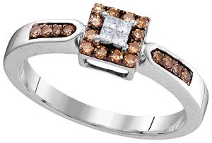 10k White Gold Round Chocolate Brown Diamond Square Cluster Ring (14 Cttw)