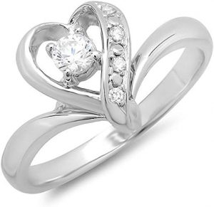 14K Round Cubic Zirconia Heart Shaped Promise Ring