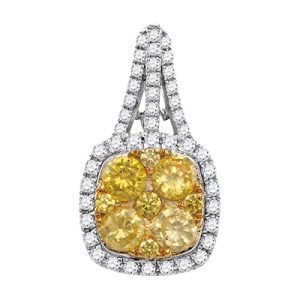 14K White Gold Canary Yellow Diamond Princess Necklace Pendant 2.00 Ctw.