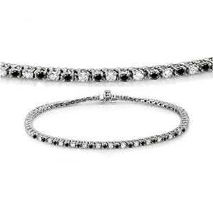 14K White Gold Round Cut Real Black And White Diamond Ladies Tennis Bracelet