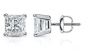 14k Gold 4-Prong Basket Princess-cut Diamond Men's Stud Earrings