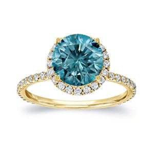 14k Gold Round-cut Blue Diamond Halo Engagement Ring