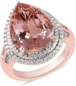 18K Rose Gold Pear AAA Morganite White Diamond Halo Ring Wedding Anniversary Engagement Bridal Jewelry for Women