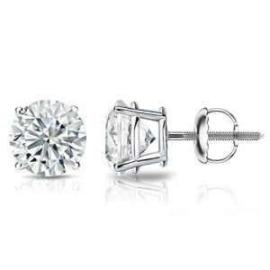18k Gold Round Diamond Stud Earrings 4-Prong Basket-Screw Backs (14-2 cttw, H-I Color, I1-I2 Clarity)