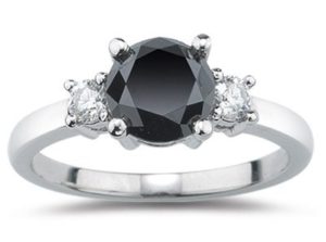 2.00 Cts White & Black Diamond Three Stone Ring in Platinum