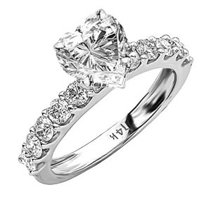 2.5 Ctw 14K White Gold Classic Prong Set IGI Certified Heart Shape Diamond Engagement Ring (1.5 Ct Center G-H Color SI1-SI2 Clarity)