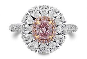2.63Cts Pink Diamond Engagement Ring Set in 18K Size 6