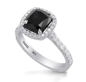 2.87Cts Black Diamond Engagement Halo Ring Set in 18K White Gold GIA Certified Size 6