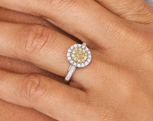 18K White Gold Oval Halo Fancy Yellow Diamond Ring