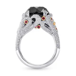 8.05Cts Black Diamond Engagement Extraordinary Ring Set in 18K White Rose Gold Size 6