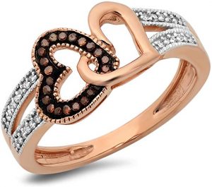 Dazzlingrock Collection 0.15 Carat (ctw) 10K Round Champagne and White Diamond Ladies Split Shank Heart Promise Ring, Rose Gold