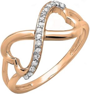 Dazzlingrock Collection 0.15 Carat (ctw) 14k Gold Round Diamond Ladies Promise Two Double Heart Infinity Love Engagement Ring