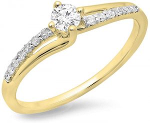 Dazzlingrock Collection 0.33 Carat (ctw) 10K Gold Round Cut Diamond Ladies Bridal Wave Promise Engagement Ring 13 CT