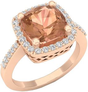 Dazzlingrock Collection 10K 8.50 MM Cushion Cut Morganite & Round Cut Diamond Bridal Halo Engagement Ring, Rose Gold