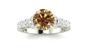 Designer Four Prong Pave Set Round Diamonds Engagement Ring with a 1.5 Carat Brown Diamond Heirloom Quality Center