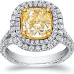 Diamond Wish 18k Two Tone Gold Cushion-Cut Double Halo Yellow Diamond Engagement Ring