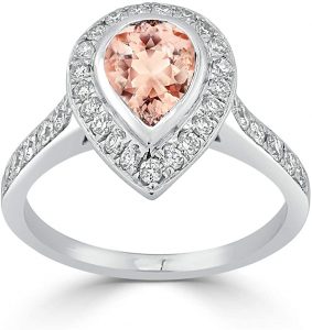 Diamond Wish 18k White Gold 910ct Morganite and 58ct TDW Diamond Halo Engagement Ring