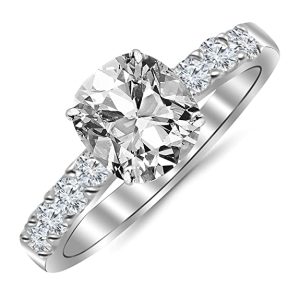 GIA Certified 1.04 Carat Cushion CutShape 14K White Gold Classic Prong Set Diamond Engagement Ring 4 Prong with a 0.53 Carat, J Color, SI1 Clarity Center Stone