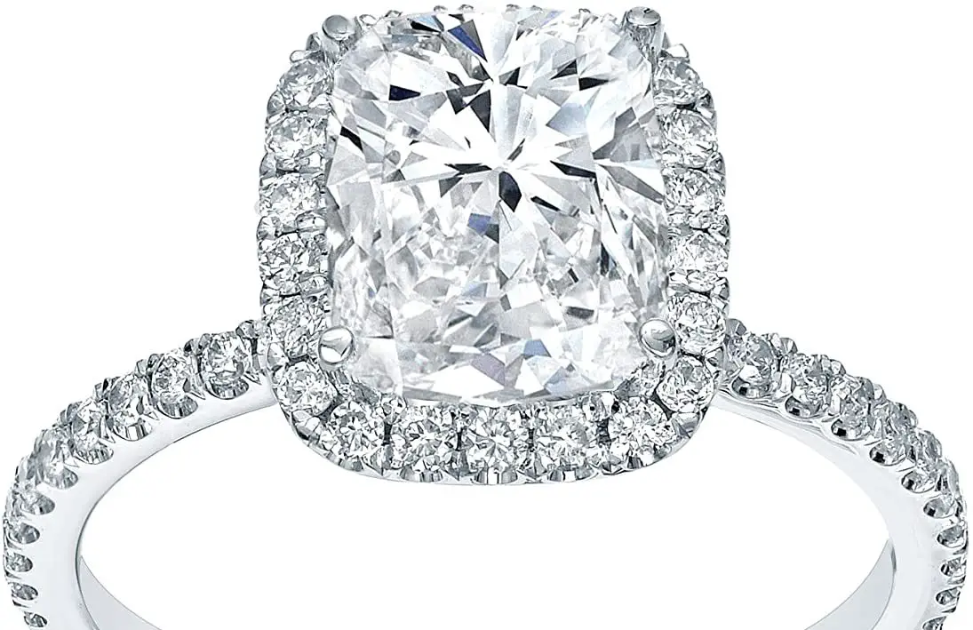 IGI Certified 18k White Gold Cushion-Cut Diamond Halo Engagement Ring