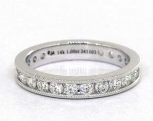 14K White Gold Ladies 1.00ctw* Milgrain Channel Set Diamond Eternity Ring