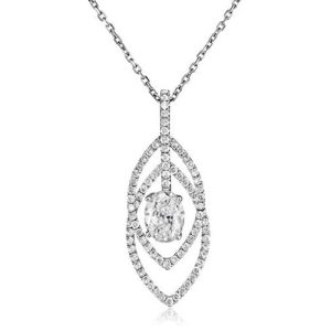 Kobelli 14k White Gold Oval and Round Diamond Pendant Necklace (1-13 cttw)