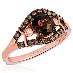 LeVian 0.75 Carat Round Cut Chocolate Quartz Ring in 14K Rose 