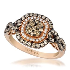 LeVian 0.90 Carat Chocolate & Vanilla Diamond Cushion Shaped Double Halo Ring Set in 14K Rose Gold