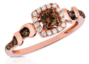 LeVian 14K Rose Gold Cushion Halo Chocolate & Vanilla Diamond Ring 