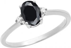 Oval Gemstone & Round White Diamond Bridal Promise Ring