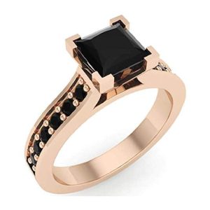 Princess Cut Black Diamond Engagement Ring 14K Gold 1.00 ct tw (AAA)
