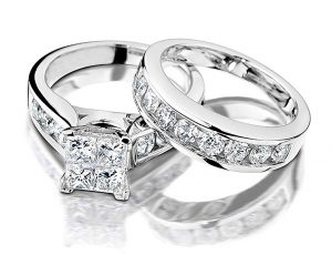 Princess Cut Diamond Engagement Rings for women and Wedding Band Set in 10K White Gold