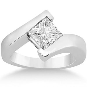 Princess Cut Solitaire Twist Style Tension Set Diamond Engagement Ring